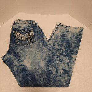 CATO Contemporary Size 12 Y2K McBling Acid Wash Rhinestone Wing Pocket Jeans